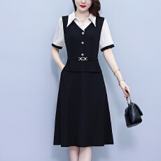 批发高档气质假两件<b class='q'>连衣裙</b>大码女装腰带收腰显瘦<b class='q'>中长</b>裙子2026夏季新款