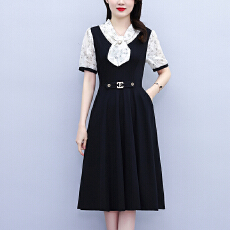 批发2026大码女装夏季新款韩版中年妈妈假两件超修身简约拼接连衣裙