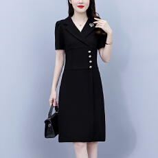 批发2026新款妈妈大码女装夏季时尚收腰显瘦西装连衣裙气质短袖小黑裙