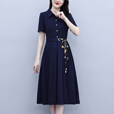 批发夏季新款妈妈时尚气质显瘦遮肚<b class='q'>中</b>长款大码显瘦阔太太短袖<b class='q'>连衣裙</b>