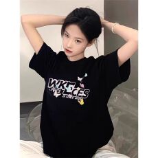 批发32支双纱纯棉短袖t恤男夏2025<b class='q'>新款</b>中长宽松刺绣圆领上衣女装