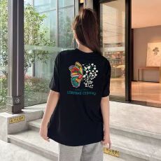 批发32支双纱纯棉短袖t恤男夏2025<b class='q'>新款</b>中长宽松刺绣圆领上衣女装