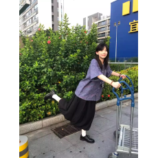 批发外穿短袖衬衫女宽松百搭显瘦情侣衬衣蓝色格纹男友风格子上衣