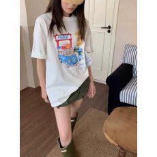 批发21支纯棉210克100%棉短袖T恤女宽松大码印花