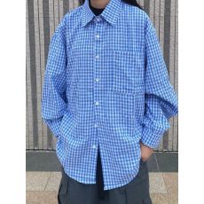 批发国潮牌蓝色格子<b class='q'>长袖</b>衬衫女宽松遮肉oversize休闲百搭衬衣薄款开衫