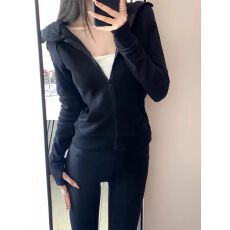 批发纯欲<b class='q'>修身</b>连帽开衫拉链卫衣女秋冬毛圈韩系百搭瑜伽服<b class='q'>运动</b>外套