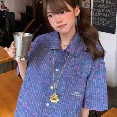 批发外穿<b class='q'>短袖</b>衬衫女宽松百搭显瘦情侣衬衣蓝色格纹<b class='q'>男</b>友风格子上衣