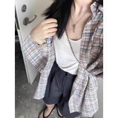 批发大码复古彩色格子衬衫女设计感小众宽松慵懒防晒衫薄款开衫外套<b class='q'>夏</b>