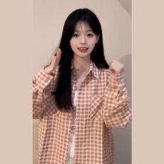 批发原版面料粉色格子<b class='q'>衬衫</b>上衣女2025新款夏季薄款慵懒风<b class='q'>休闲</b>宽松