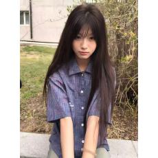 批发外穿<b class='q'>短袖</b><b class='q'>衬衫</b>女宽松百搭显瘦情侣<b class='q'>衬衣</b>蓝色格纹<b class='q'>男</b>友风格子上衣