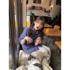 批发外穿<b class='q'>短袖</b><b class='q'>衬衫</b>女宽松百搭显瘦情侣<b class='q'>衬衣</b>蓝色格纹<b class='q'>男</b>友风格子上衣