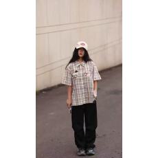 批发美式趣味小狗毛巾绣格子<b class='q'>短袖</b><b class='q'>衬衫</b>女夏季宽松休闲<b class='q'>衬衣</b>独特上衣
