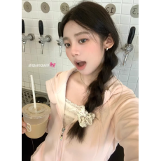 批发纯欲<b class='q'>修身</b>连帽开衫拉链卫衣女秋冬毛圈韩系百搭瑜伽服运动外套