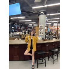 批发港味复古chic黄色格子衬衫女内搭叠穿宽松<b class='q'>休闲</b>百搭中长款衬衣外穿