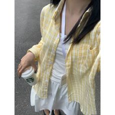 批发超仙松弛感褶皱格子衬衫女叠穿宽松显瘦长袖衬衣防晒<b class='q'>开衫</b>外穿上衣