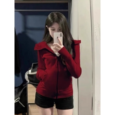 批发纯欲修身连帽开衫拉链卫衣女秋冬毛圈韩系<b class='q'>百搭</b>瑜伽服运动外套