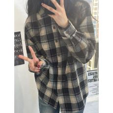 批发黑色复古长袖格子高级感新款<b class='q'>衬衫</b><b class='q'>休闲</b>百搭宽松外套慵懒<b class='q'>衬衣</b>开衫