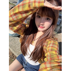 批发港味复古chic黄色格子<b class='q'>衬衫</b>女内搭叠穿宽松<b class='q'>休闲</b>百搭中长款<b class='q'>衬衣</b>外穿