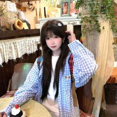 批发原版面料腊肠狗刺绣<b class='q'>格子</b><b class='q'>衬衫</b>女2025春秋宽松百搭小众叠穿上衣外套