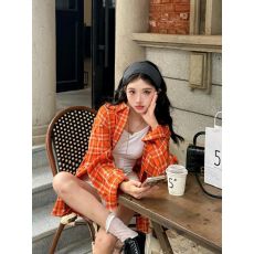 批发美式复古格纹设计感防晒长袖衬衫<b class='q'>夏季</b>新款气质修身显瘦宽松上衣女