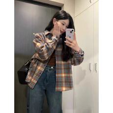 批发秋季设计感撞色复古<b class='q'>格子</b><b class='q'>衬衫</b>百搭宽松300斤大码休闲显瘦减龄上衣