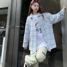 批发<b class='q'>格子</b>POLO衫学院风长袖开衫上衣女ins风宽松外套