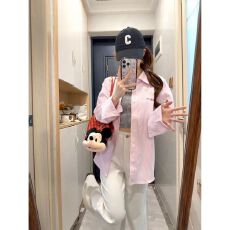 批发原版面料刺绣条纹衬衫女叠穿遮肉宽松百搭衬衣外搭防晒<b class='q'>开衫</b>ins潮