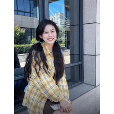 批发美式复古黄色磨毛格子衬衫女2025春秋宽松休闲<b class='q'>长袖</b><b class='q'>外</b><b class='q'>搭</b><b class='q'>开衫</b>潮