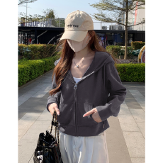 批发100%棉面华棉320g/420g春秋2025新款纯色修身短款拉链开衫<b class='q'>卫衣</b><b class='q'>女</b>