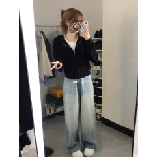 批发100%棉面华棉320g/420g春秋2025新款纯色修身短款拉链开衫<b class='q'>卫衣</b><b class='q'>女</b>