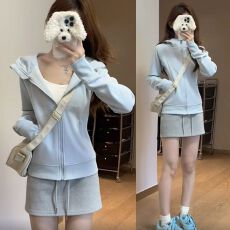 批发纯欲修身连帽开衫拉链卫衣女秋冬毛圈韩系<b class='q'>百搭</b>瑜伽服运动外套