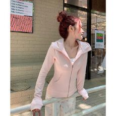 批发纯欲修身连帽开衫拉链卫衣女秋冬毛圈韩系<b class='q'>百搭</b>瑜伽服运动外套