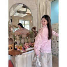 批发真两件粉色拼接格子衬衫<b class='q'>男</b>女秋宽松防晒上衣外套<b class='q'>长袖</b>甜美百搭衬衣