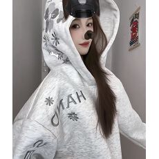 批发国潮牌美式花卉刺绣连帽卫衣女秋冬季加绒加厚高街宽松情侣装外套