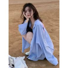 批发韩系穿搭独特别致衬衫蓝白条纹衬衣春夏新款2025年宽松防晒薄外套