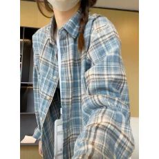 批发偏黄原版面料格子<b class='q'>长袖</b><b class='q'>衬衫</b>女春秋大码宽松显瘦原宿风休闲百搭<b class='q'>衬衣</b>