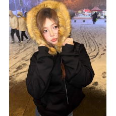 批发100%棉面华棉320g/420g 纯色2025新款秋冬毛领开衫拉链外套卫衣