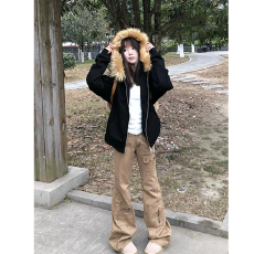 100%棉面华棉320g/420g 纯色2025新款秋冬毛领开衫拉链外套卫衣