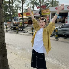 批发原版面料黄色格子衬衫上衣女2025新款夏季薄款慵懒风休闲宽松