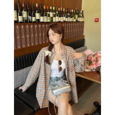 批发原版面料复古格子<b class='q'>衬衫</b>女夏季设计感小众宽松休闲长袖防晒上衣外套