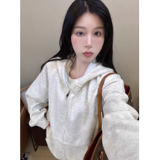 批发原版有内抽双拉链没抽绳早秋纯色连帽<b class='q'>卫衣</b>运动<b class='q'>开衫</b>宽松上衣