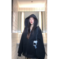 批发原版有内抽双拉链没抽绳早秋纯色连帽<b class='q'>卫衣</b>运动<b class='q'>开衫</b>宽松上衣