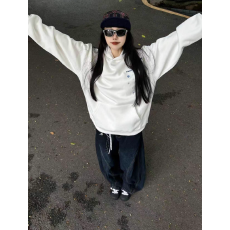 批发纯棉面料百搭刺绣雪花连帽卫衣潮流慵懒文艺日系时尚原宿简约