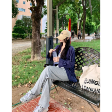 批发日系气质复古深蓝色纯棉<b class='q'>格子衬衫</b>女早秋2025新款冷淡系高级感上衣