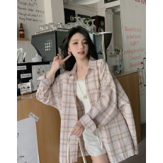 批发韩系chic纯棉<b class='q'>格子衬衫</b>女叠穿春秋款遮肉显瘦长袖衬衣外搭上衣ins