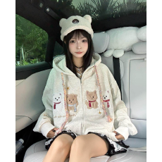 原版刺绣100%棉面华棉工艺 美式慵懒chic小狗刺绣连帽卫衣女冬