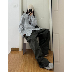 批发春秋新款纯色条纹<b class='q'>衬衫</b>外套小个子内搭小众打底<b class='q'>衬衣</b>女法式长袖上衣