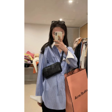 批发<b class='q'>韩版</b>hiphop粉色条纹长袖衬衫女春秋宽松慵懒风气质休闲百搭衬衣潮