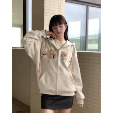 批发原版刺绣100%棉面华棉工艺 美式慵懒chic小狗刺绣连帽<b class='q'>卫衣</b>女冬