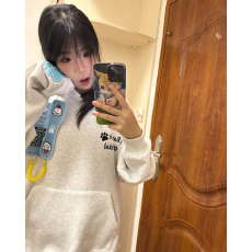 纯棉面料韩系电话卡通刺绣连帽卫衣女秋冬季宽松慵懒风百搭外套潮